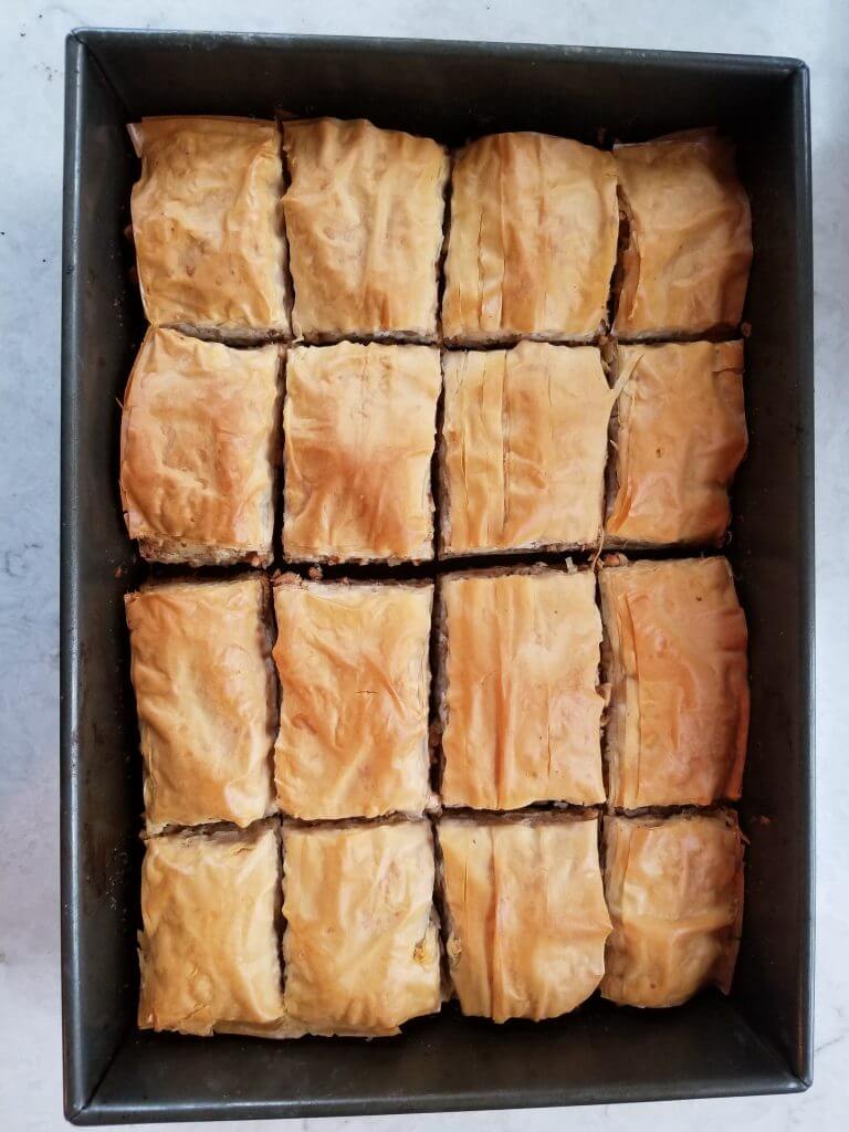 The best walnut baklava after it is done baking