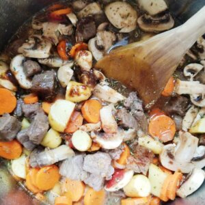 aged beef and vegetable stew in the instant pot before cooking