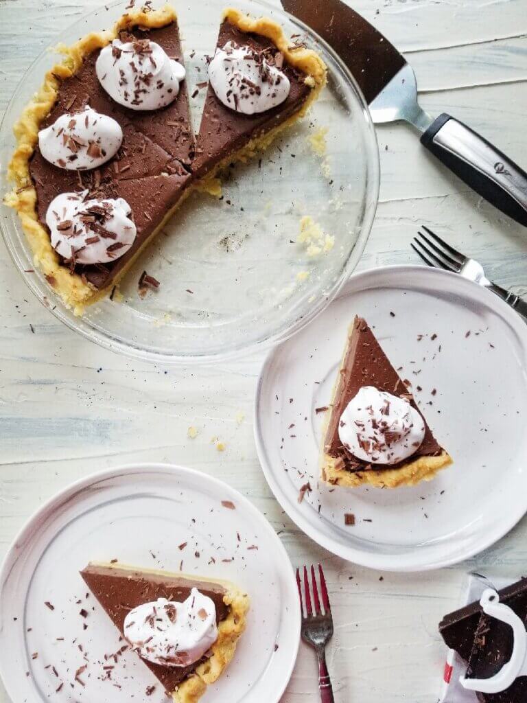 chocolate pie in an almond flour crust