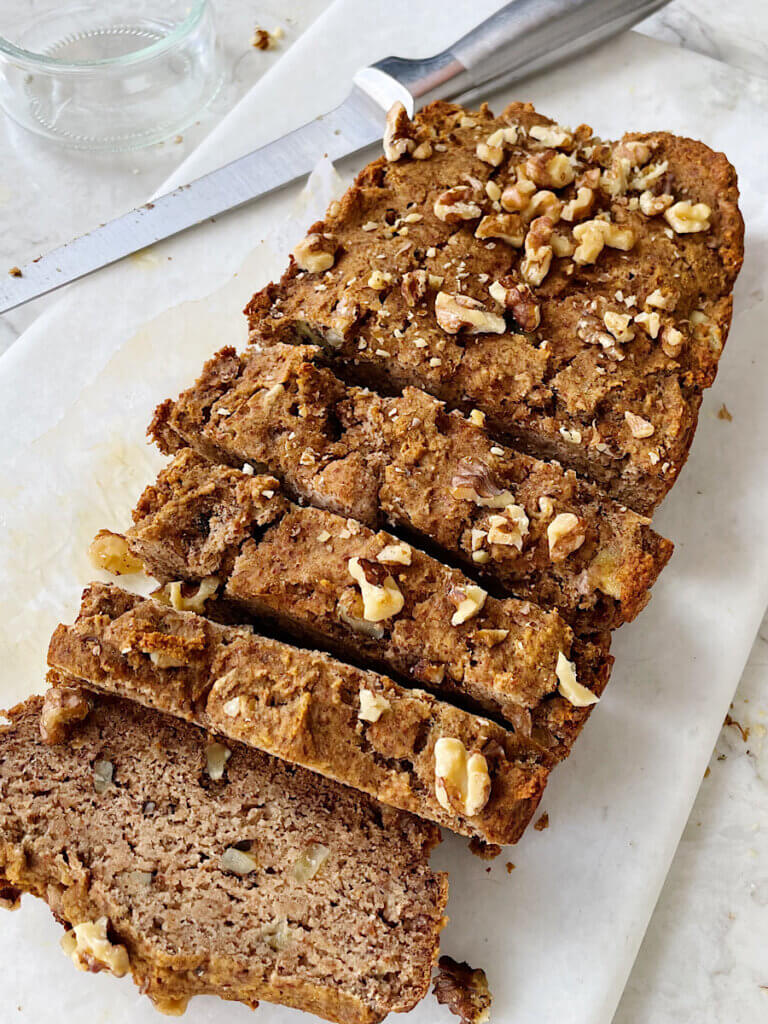 almond pulp banana bread with walnuts