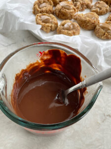 melted dark chocolate for almond pulp cookies