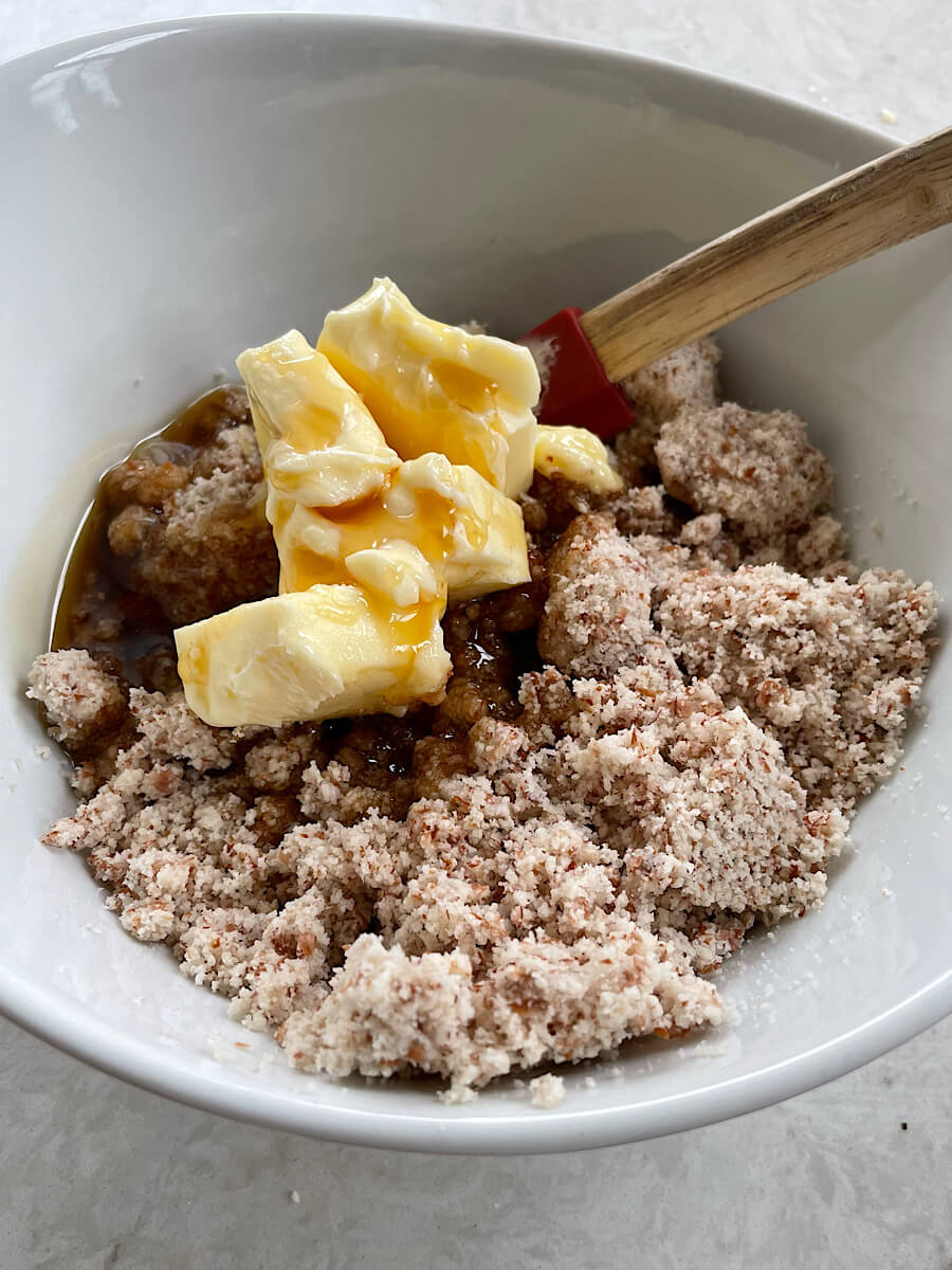 almond pulp cookie ingredients in a bowl before mixing