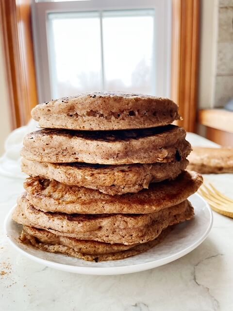 fluffy almond pulp pancake stack