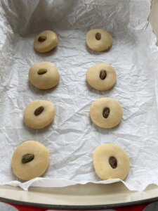 graybeh with pistachios before baking