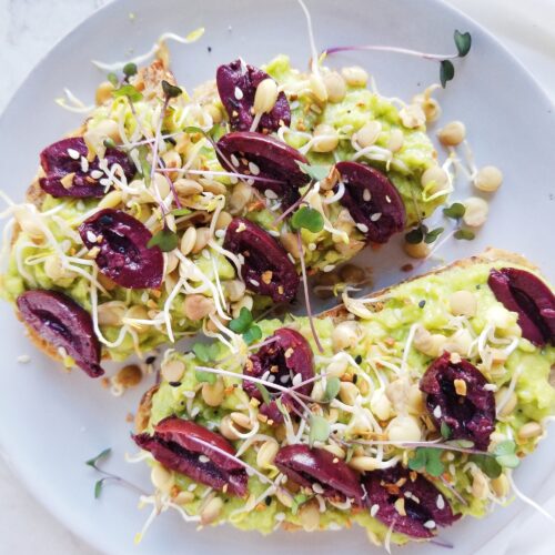 avocado toast with sprouted lentils