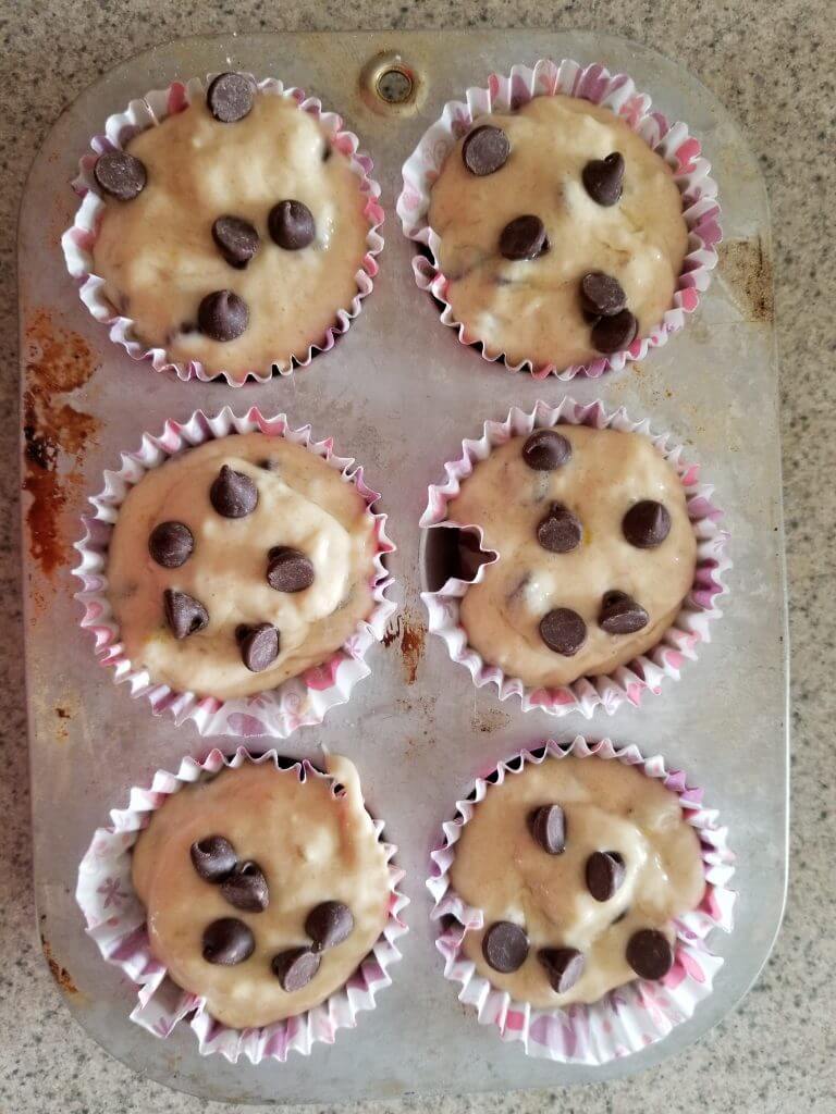 healthy sourdough discard chocolate chip banana muffin batter