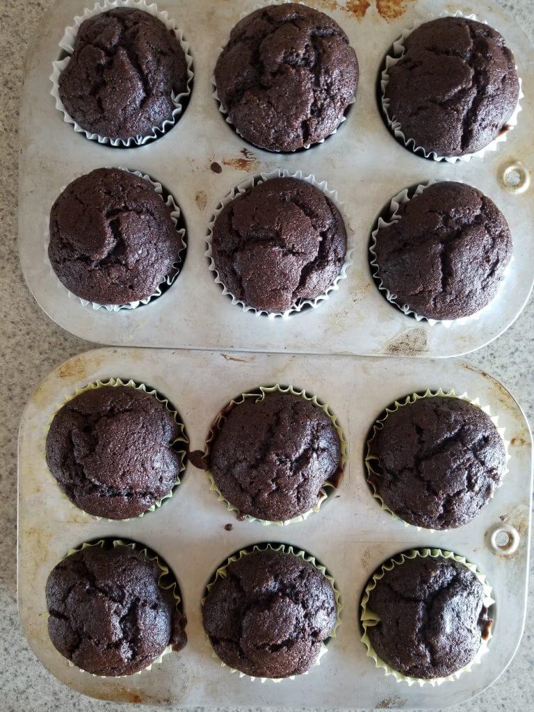 sourdough banana chocolate muffins after baking