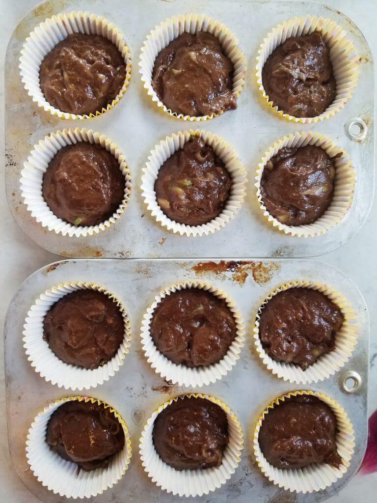 healthy chocolate zucchini muffin mix with sourdough discard