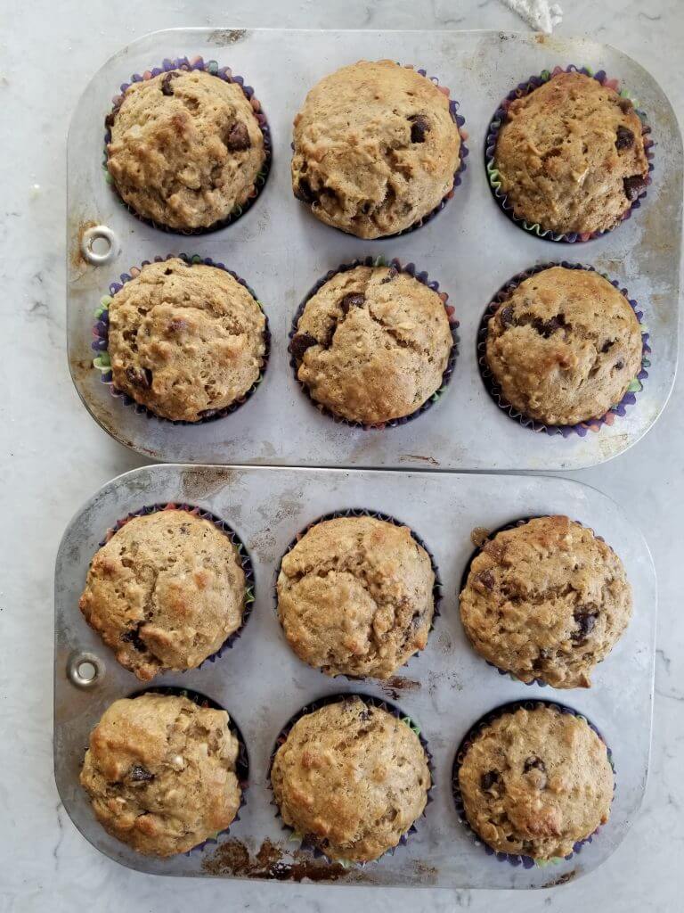 sourdough banana oat muffins after baking