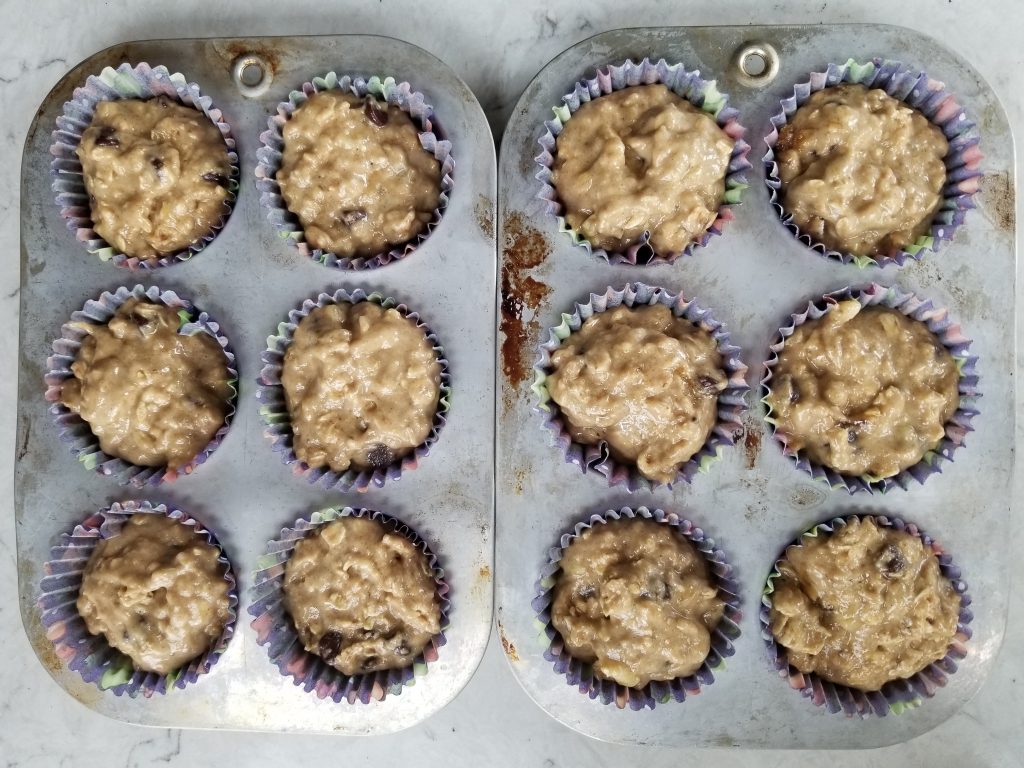 sourdough banana oat muffins before baking