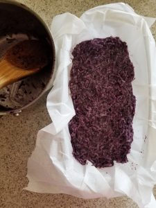 Blueberry Bounty Bars in a bread loaf pan before freezing them