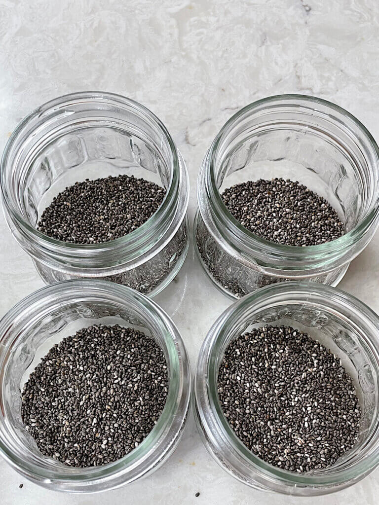 chia seeds in 4 mason jars
