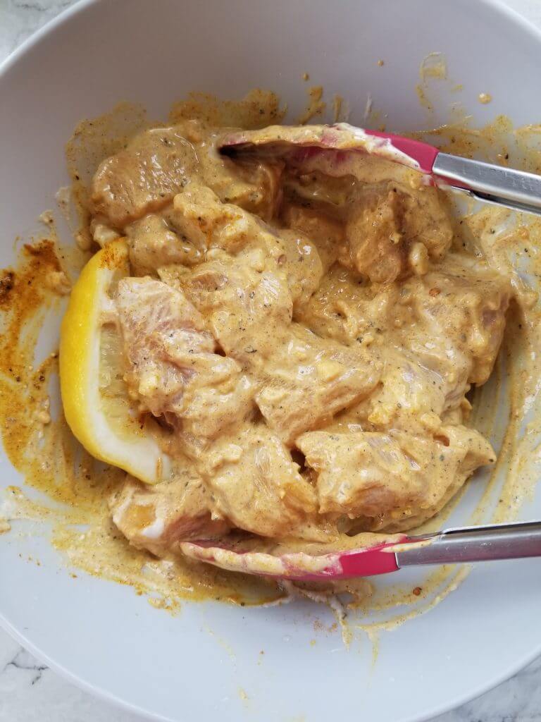 diced chicken tossed with the chicken curry marinade