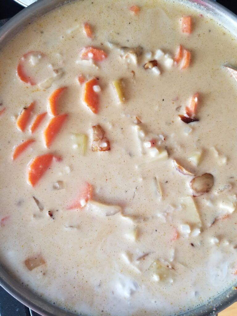 the rest of the chicken curry ingredients added to the pan
