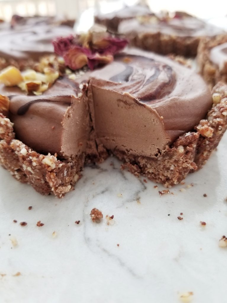 healthy vegan chocolate tartlets close up