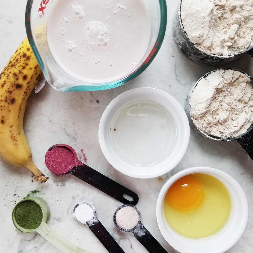 healthy green and red pancake ingredients