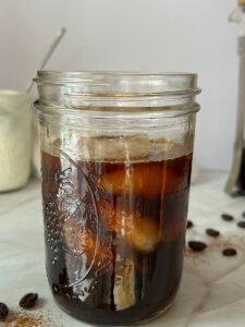 iced cold brew coffee in a mason jar