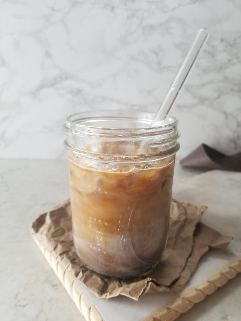 classic iced latte in a mason jar