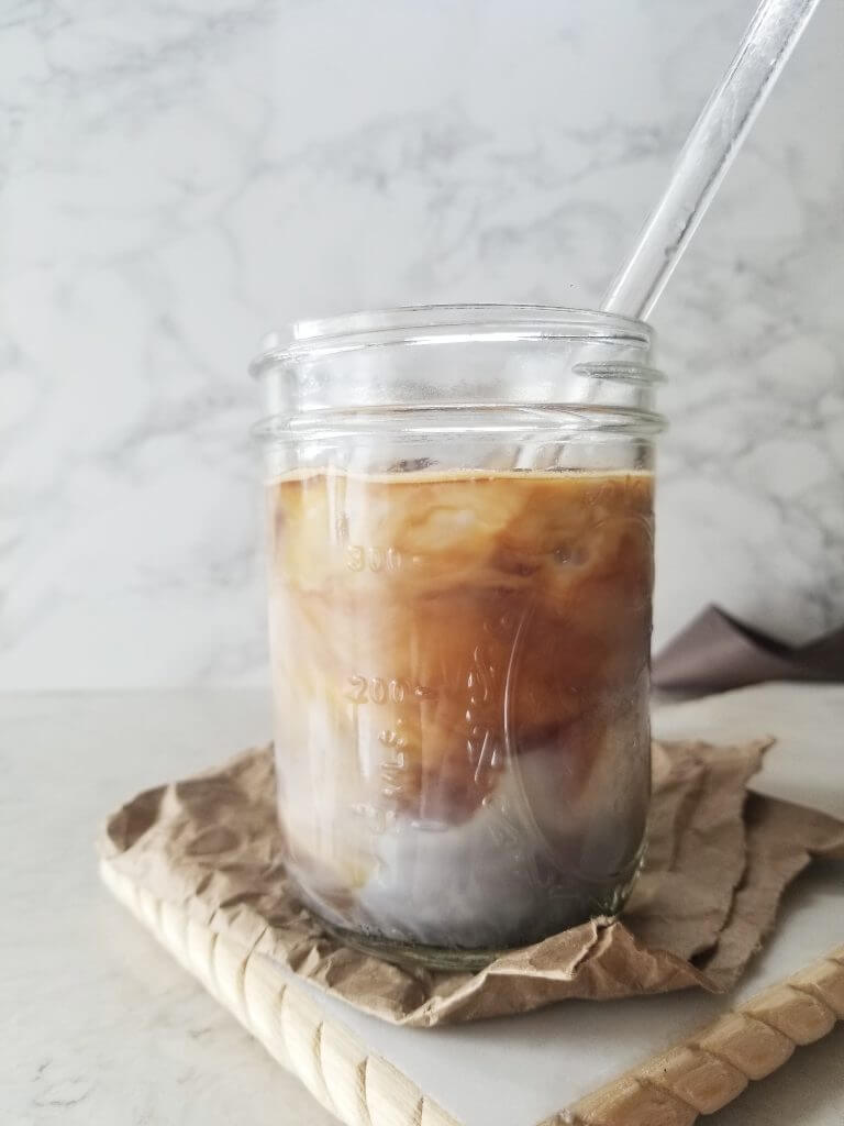 classic iced latte in a mason jar