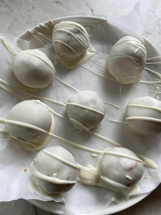 pumpkin balls dipped in white chocolate