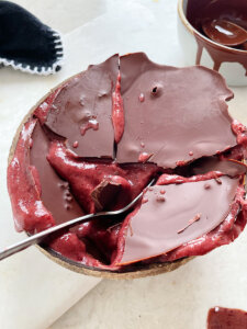 chocolate covered magic shell smoothie bowl