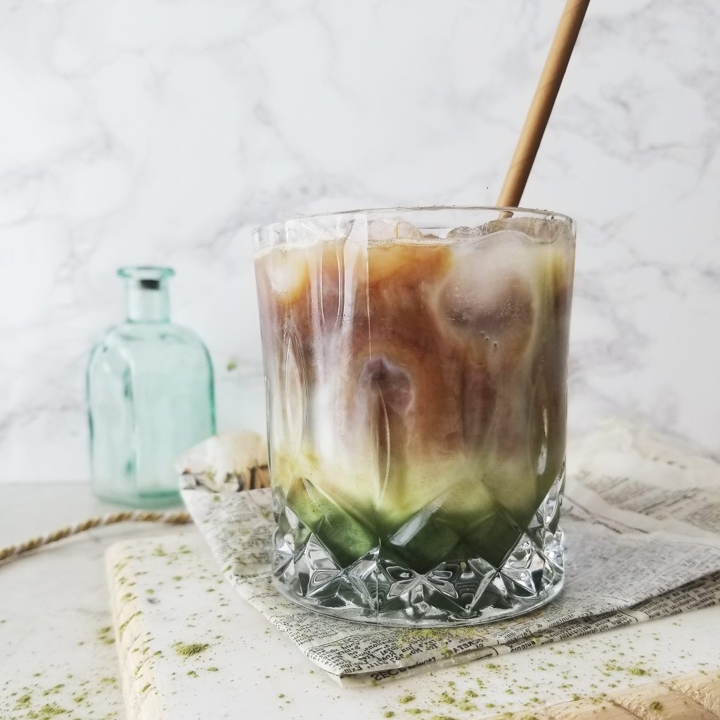 dirty iced matcha latte