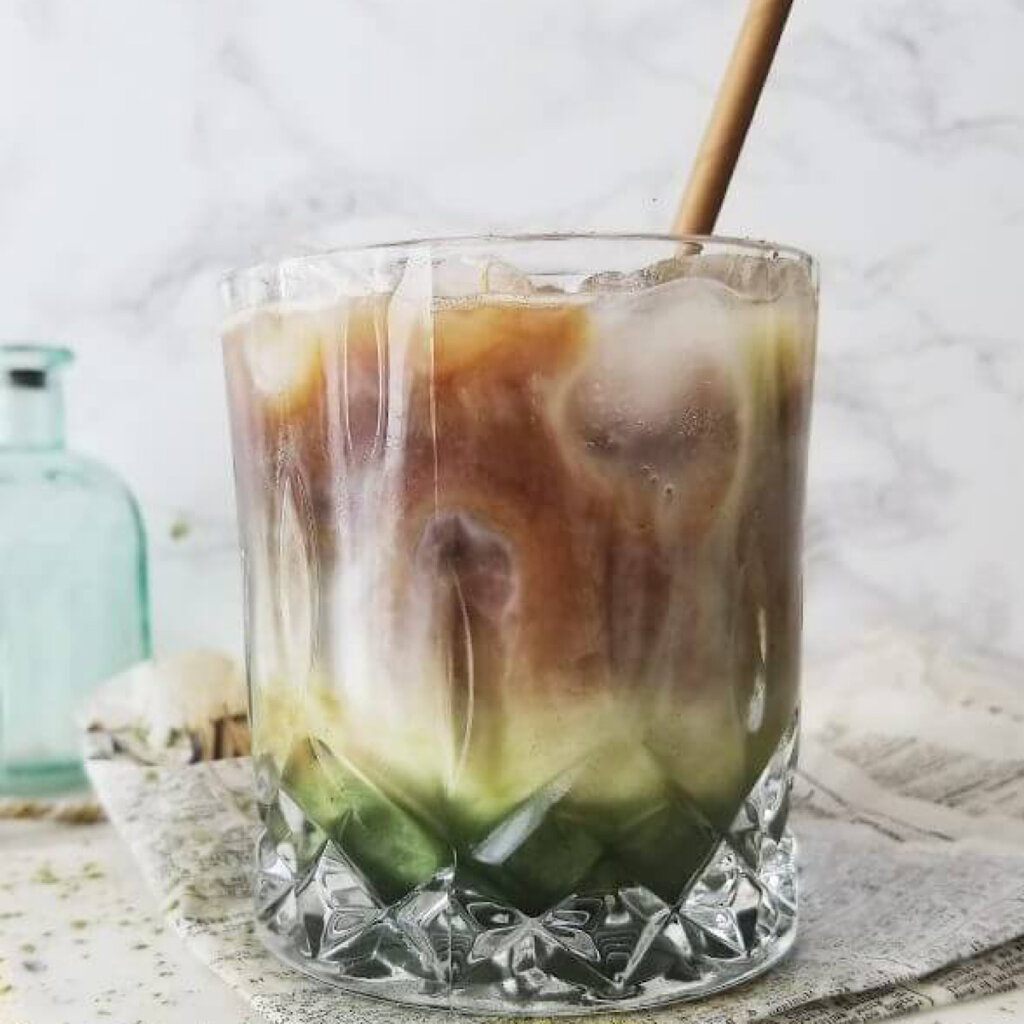 Dirty iced matcha latte recipe photo