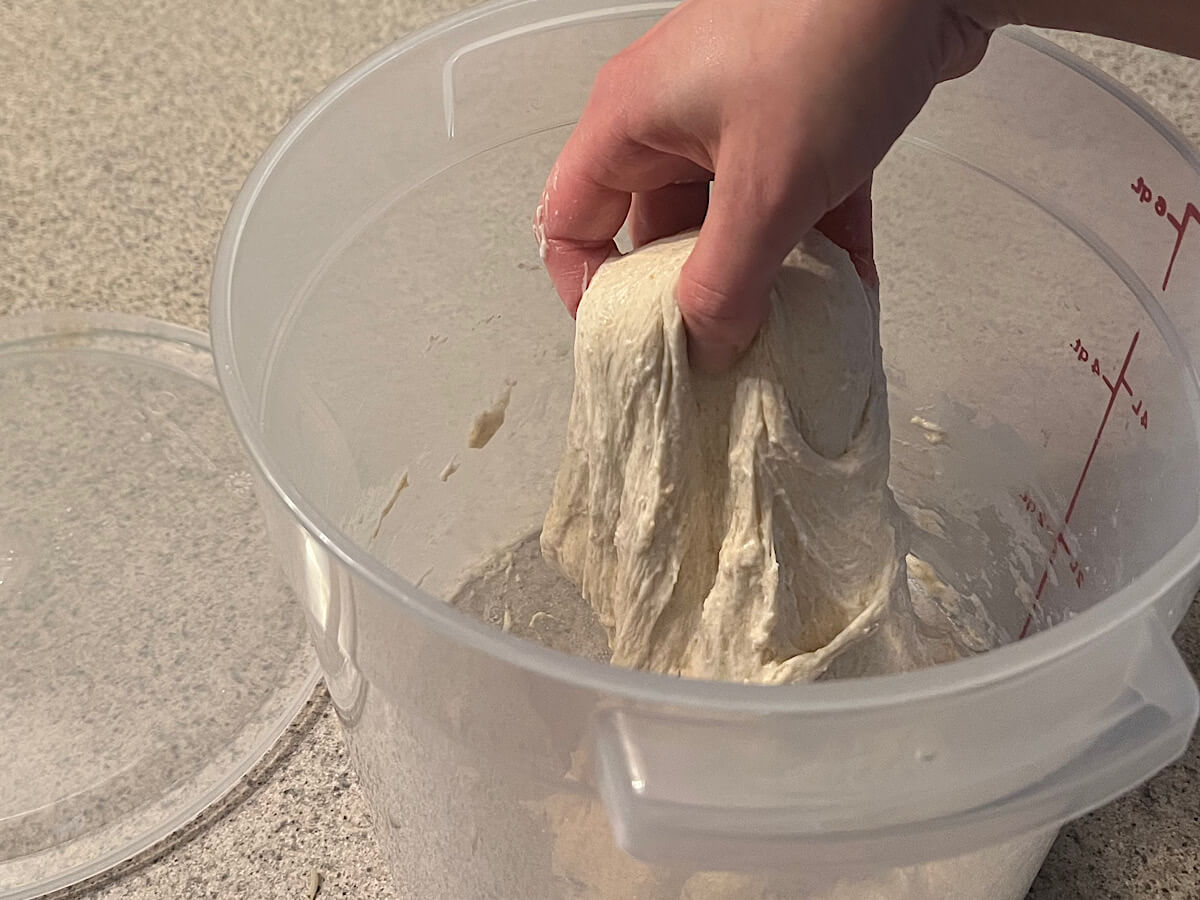 stretch and fold focaccia sourdough dough