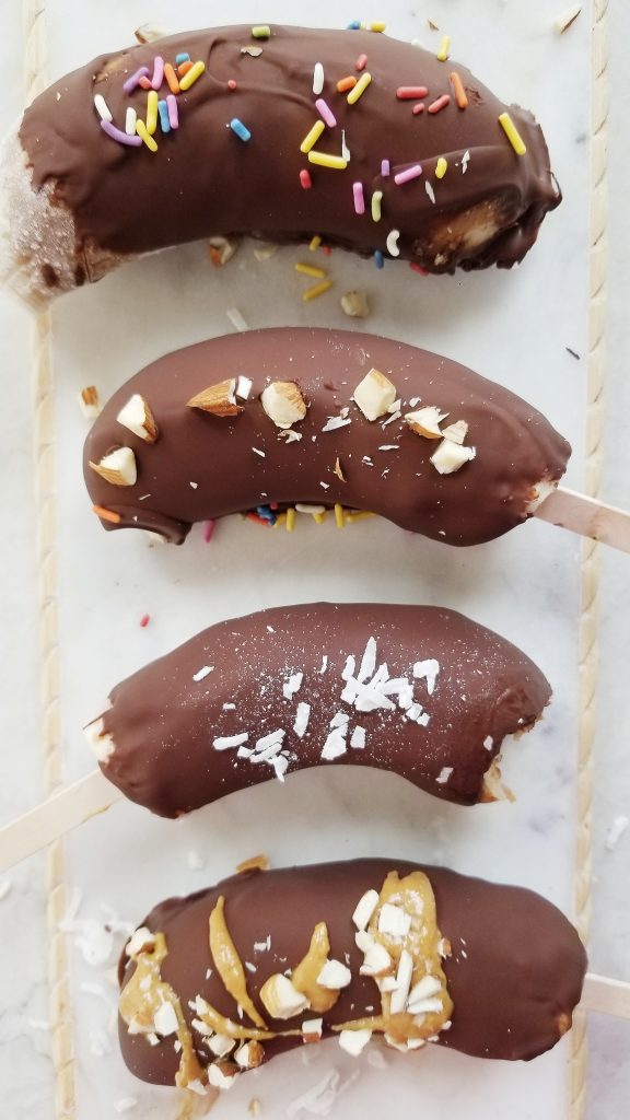 frozen chocolate covered bananas with peanut butter
