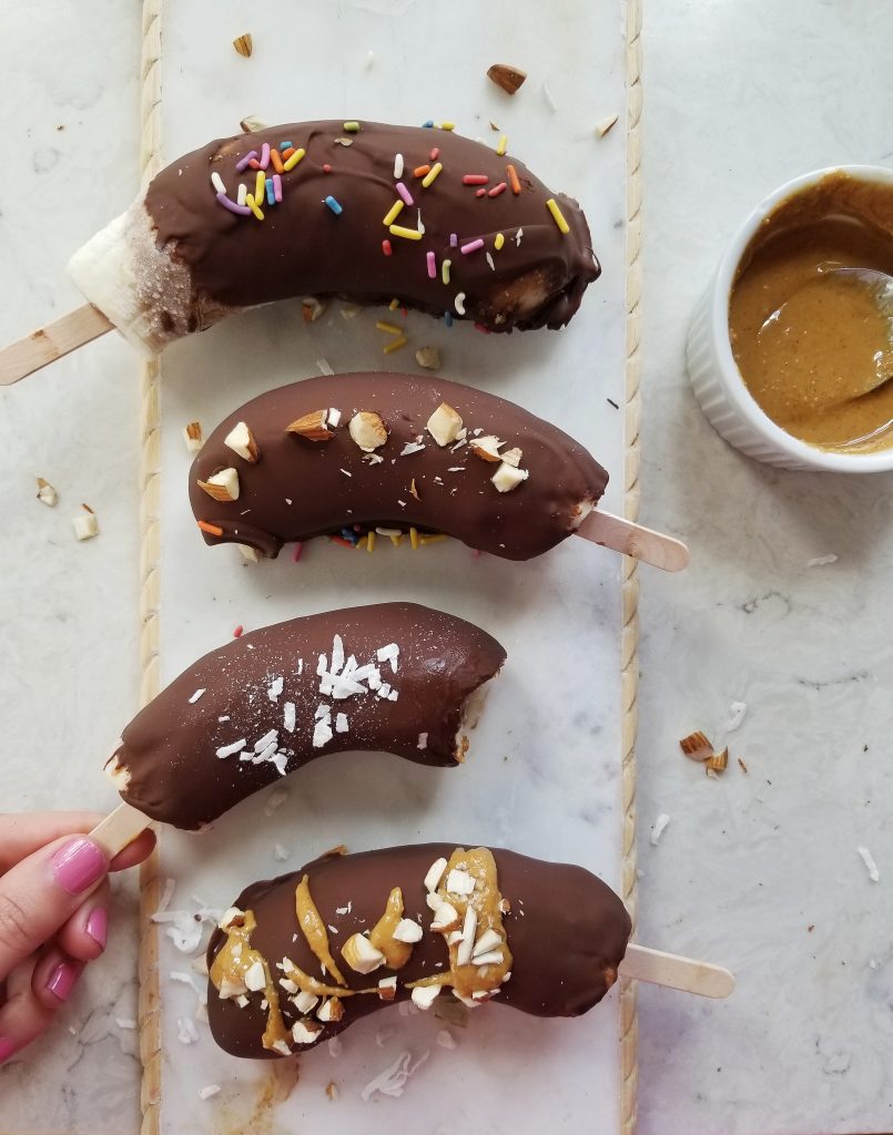 frozen chocolate covered bananas with peanut butter