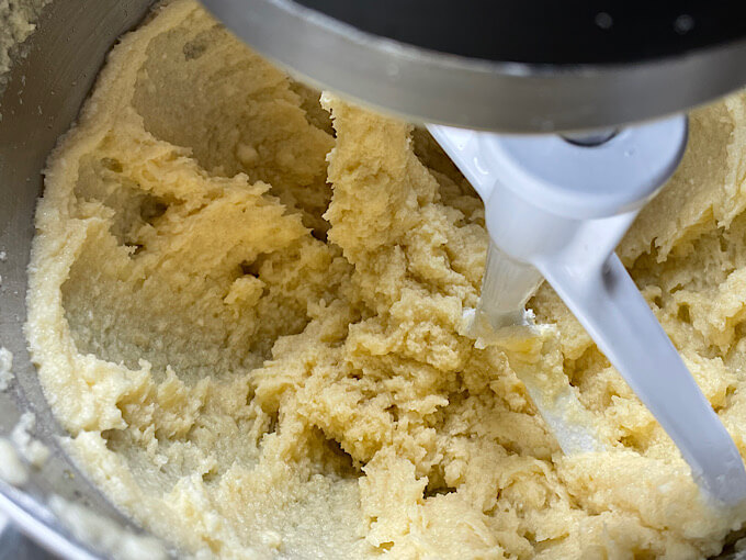mixing butter eggs and sugar