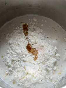 healthy vegan coconut cream pudding in saucepan