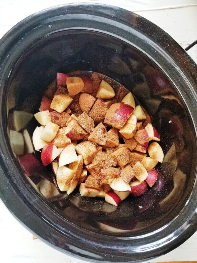 sugar free crockpot apple butter ingredients before cooking