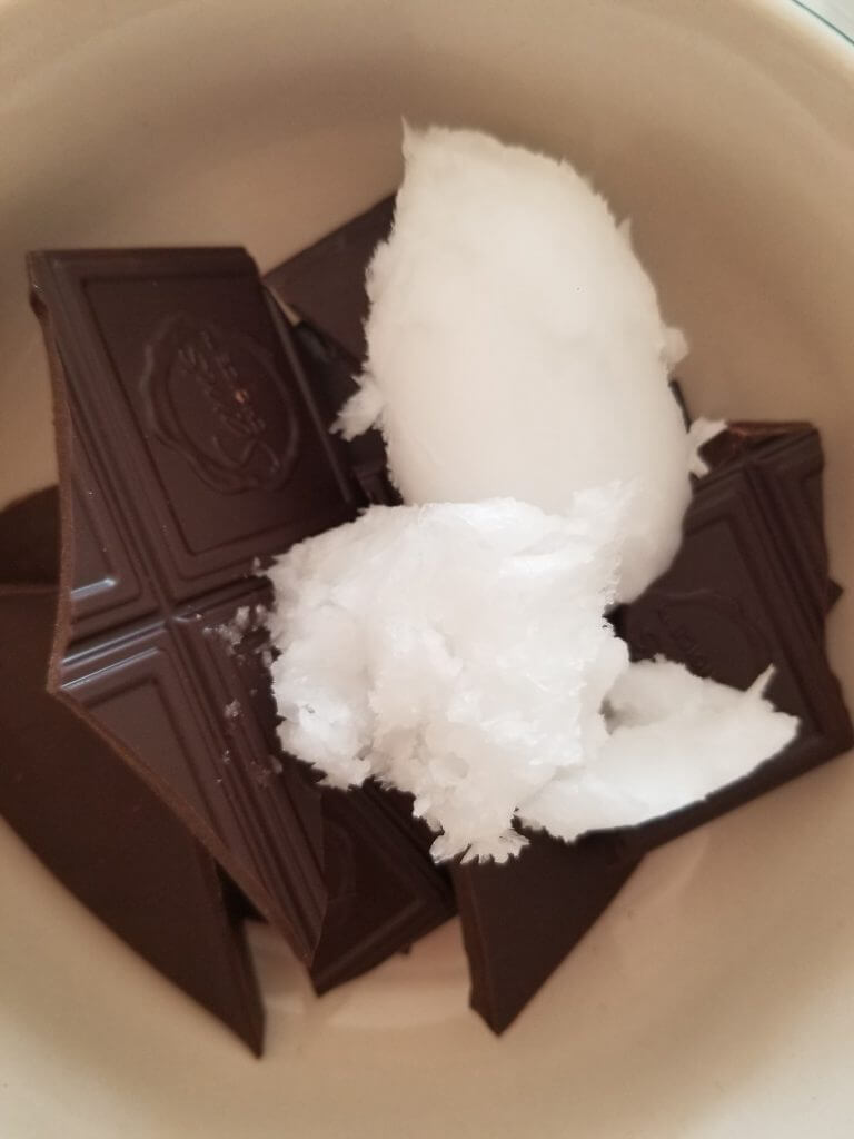 chocolate and coconut oil in a bowl for melting