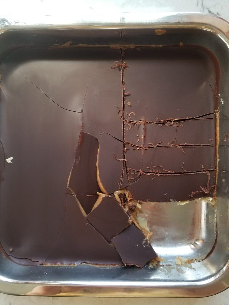healthy vegan twix bars in a stainless steel pan