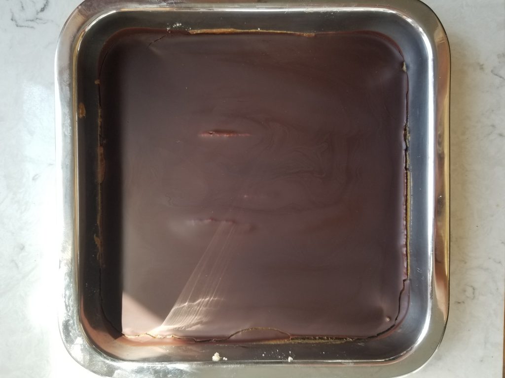healthy twix bars in a stainless steel pan
