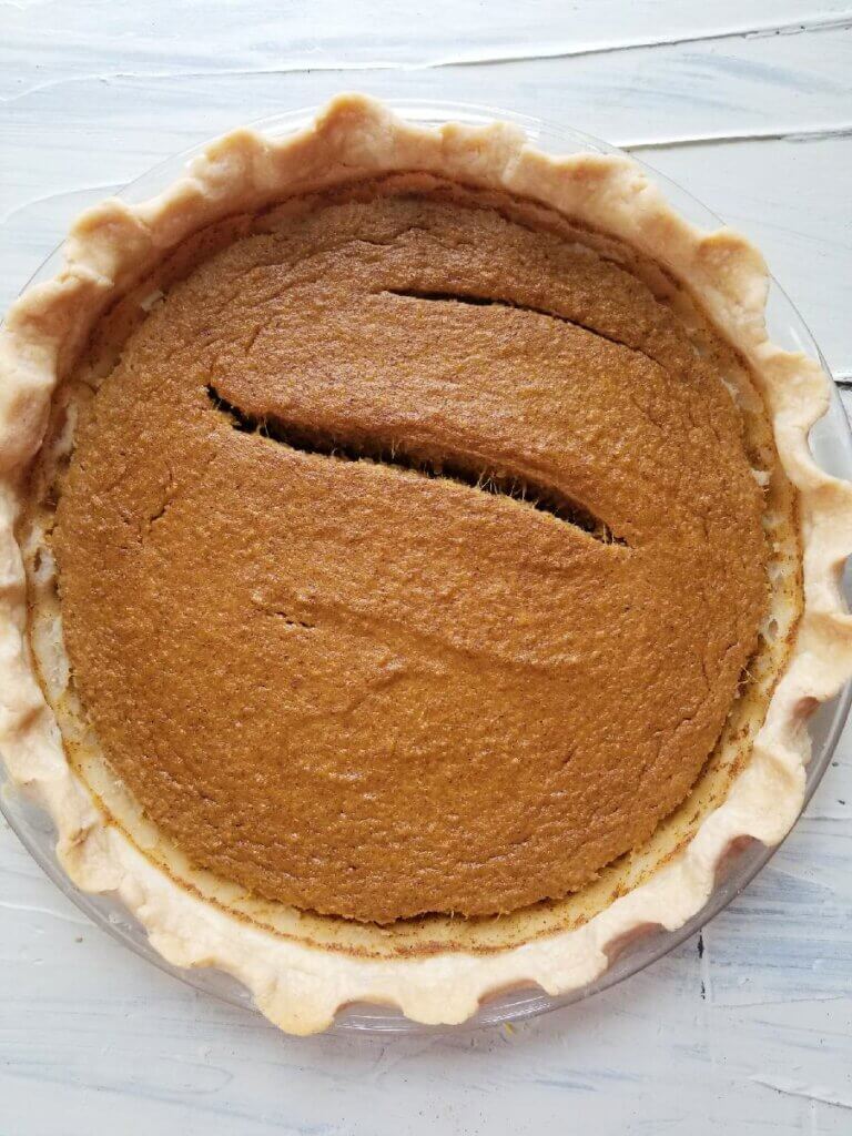 healthy pumpkin pie after baking