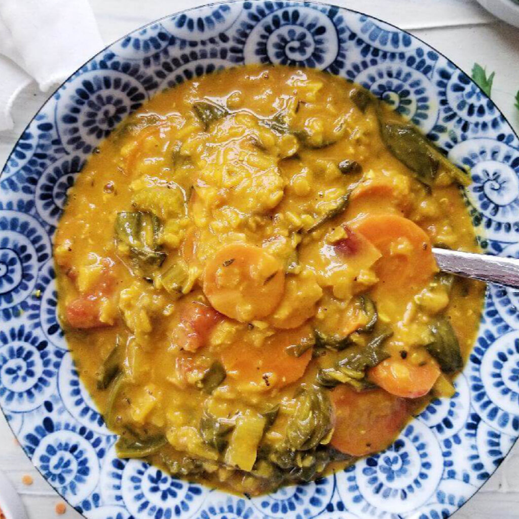 Healthy red lentil vegetable soup recipe