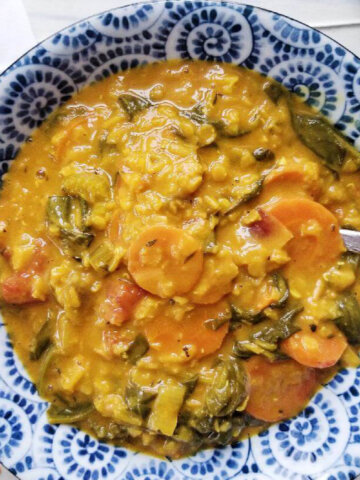 Healthy red lentil vegetable soup recipe
