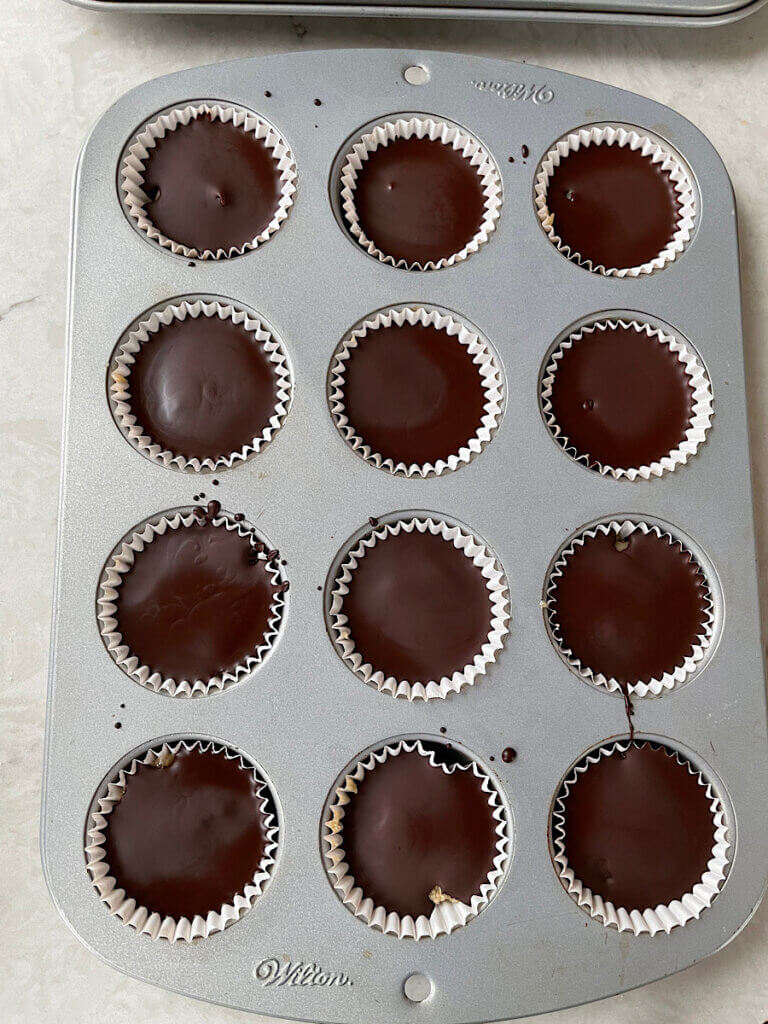 dark chocolate on top of the healthy snickers bites