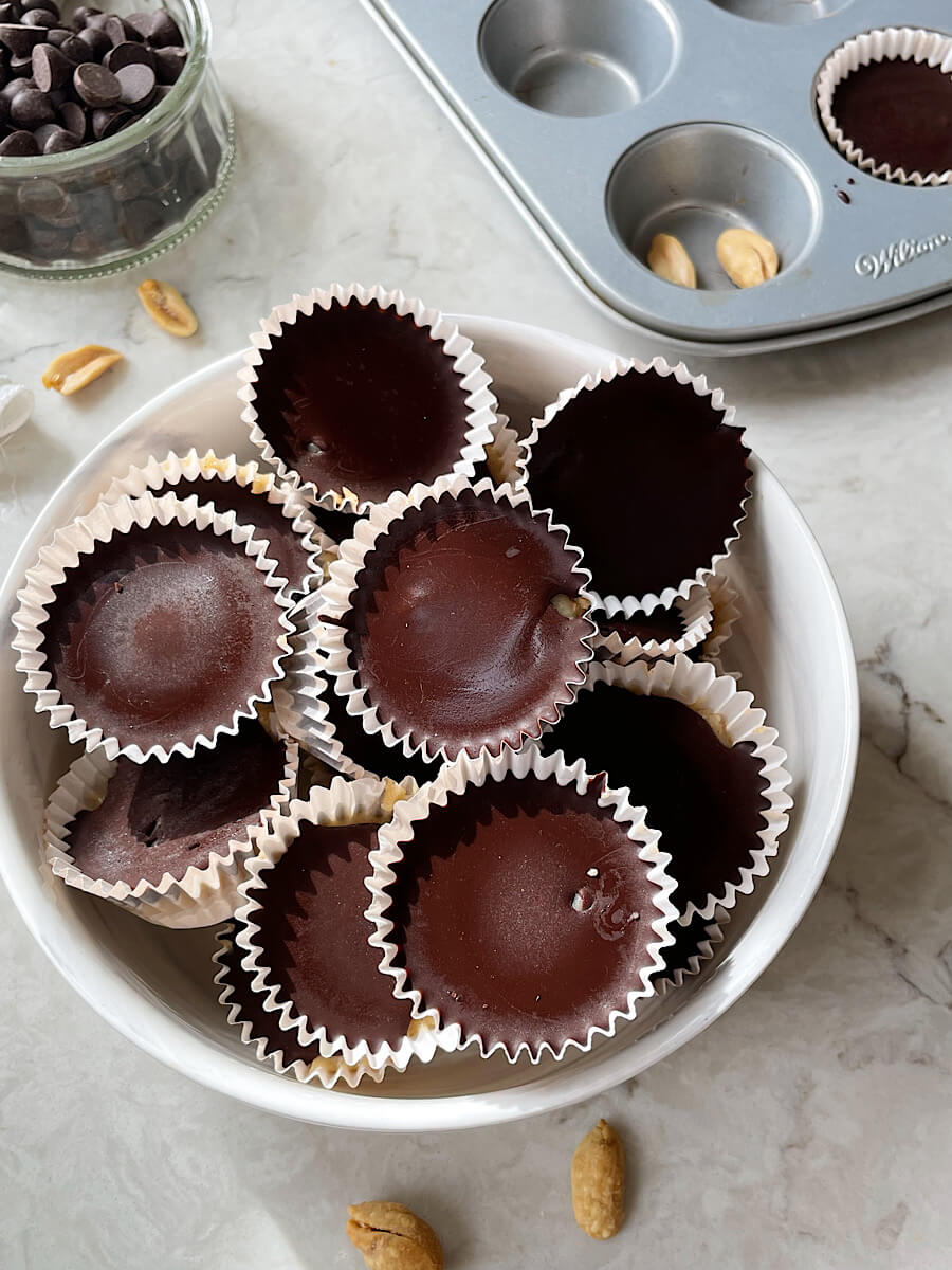 healthy snickers bites in a bowl