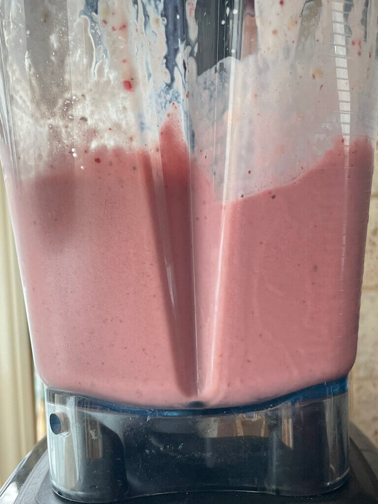 Healthy strawberry banana smoothie in vitamix