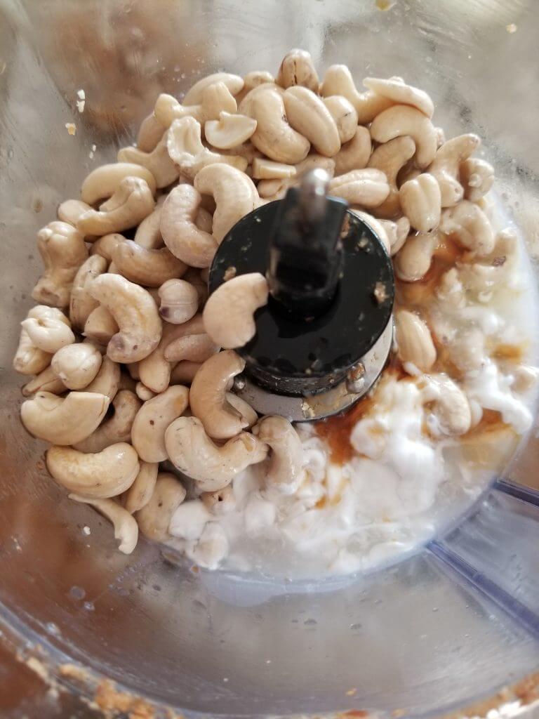 all the cashew cream cheese ingredients in the food processor