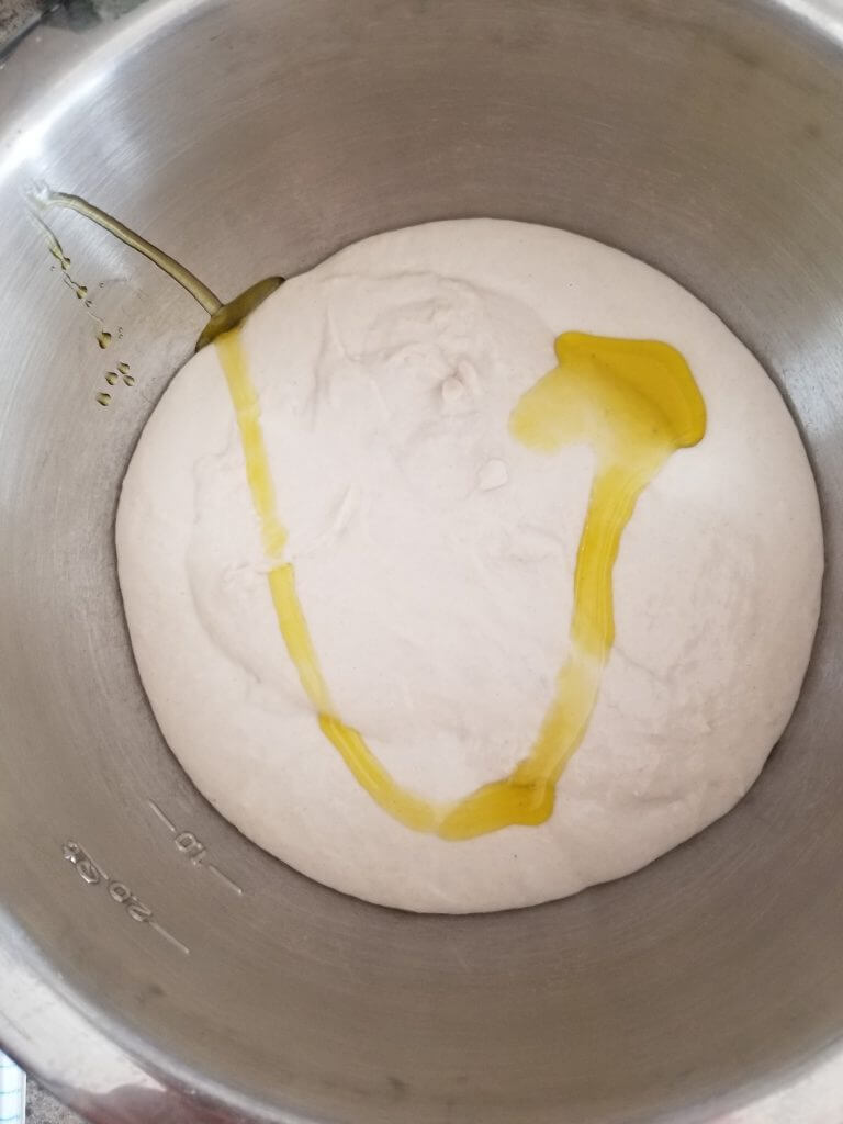 ciabatta bread dough drizzled with olive oil