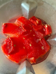frozen watermelon in a blender for homemade gummy worms