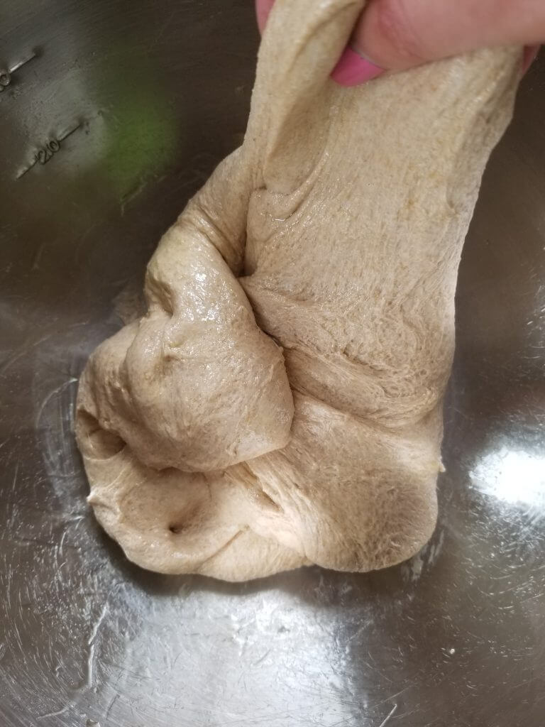 process of stretching and folding whole wheat ciabatta bread dough