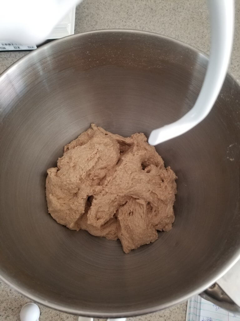 dough before it is kneaded with a hook in the standing mixer