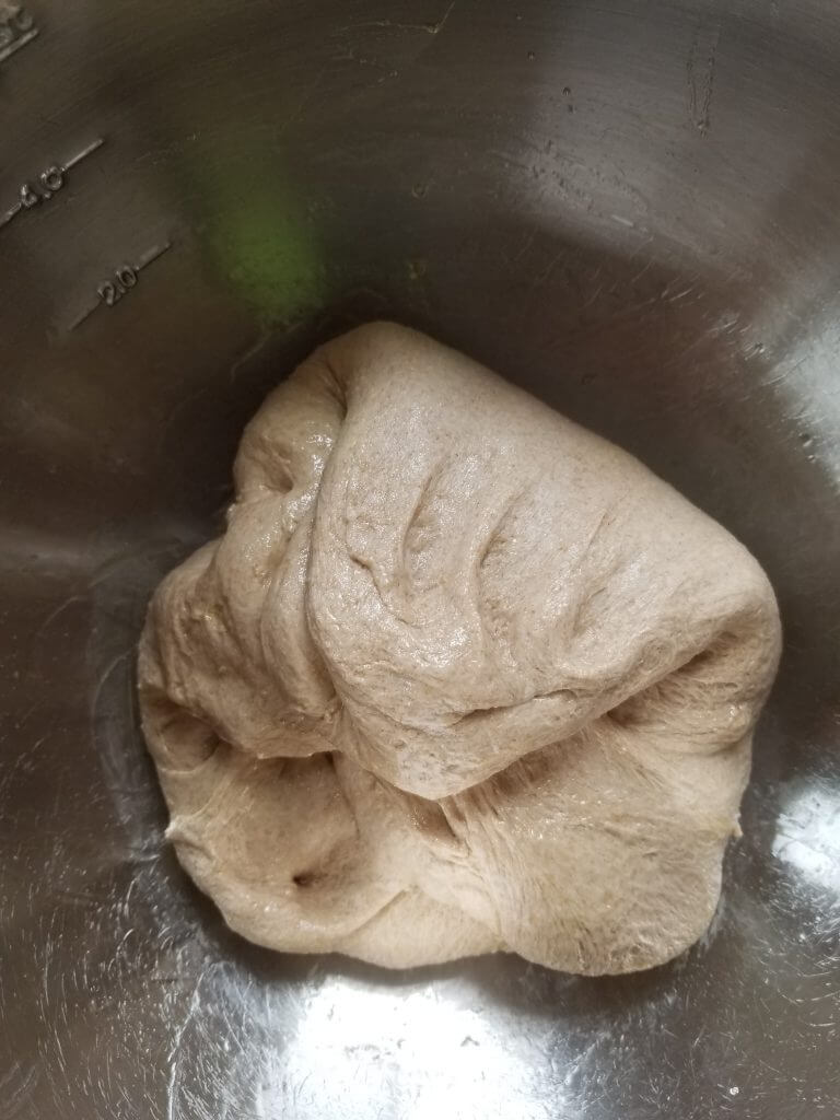 stretch and folded whole wheat ciabatta bread dough