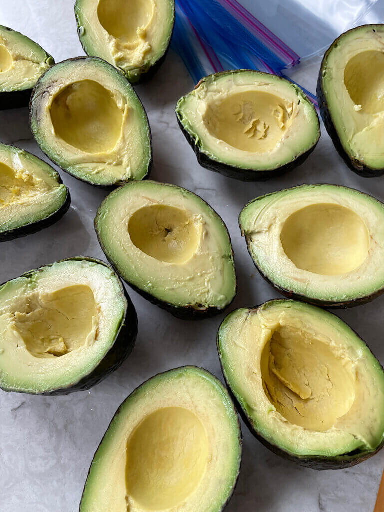 ripe avocados with the pits removed