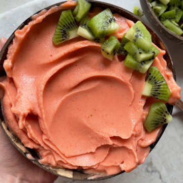 pineapple mango strawberry peach smoothie bowl